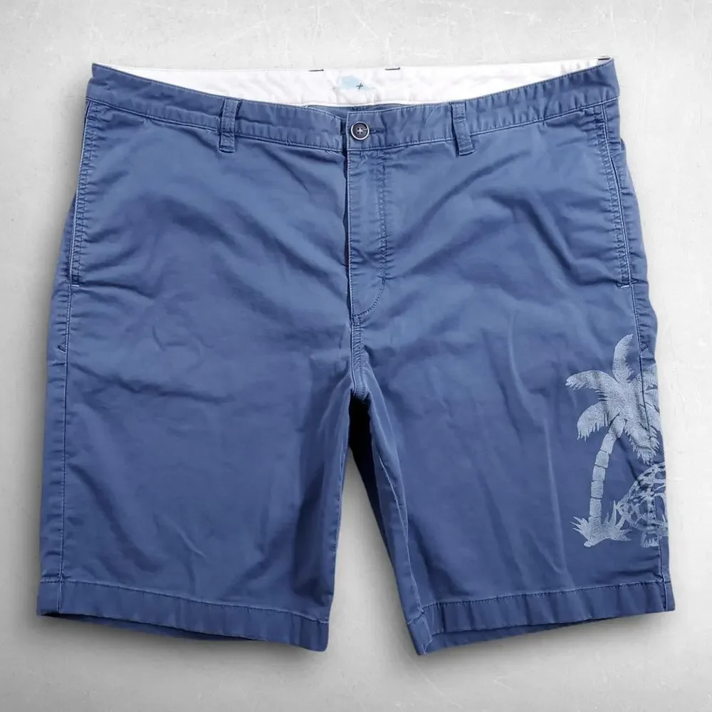 Tommy‎ Bahama Chino Shorts Mens 40 Blue Flat Front Stretch Turtle Print Casual
